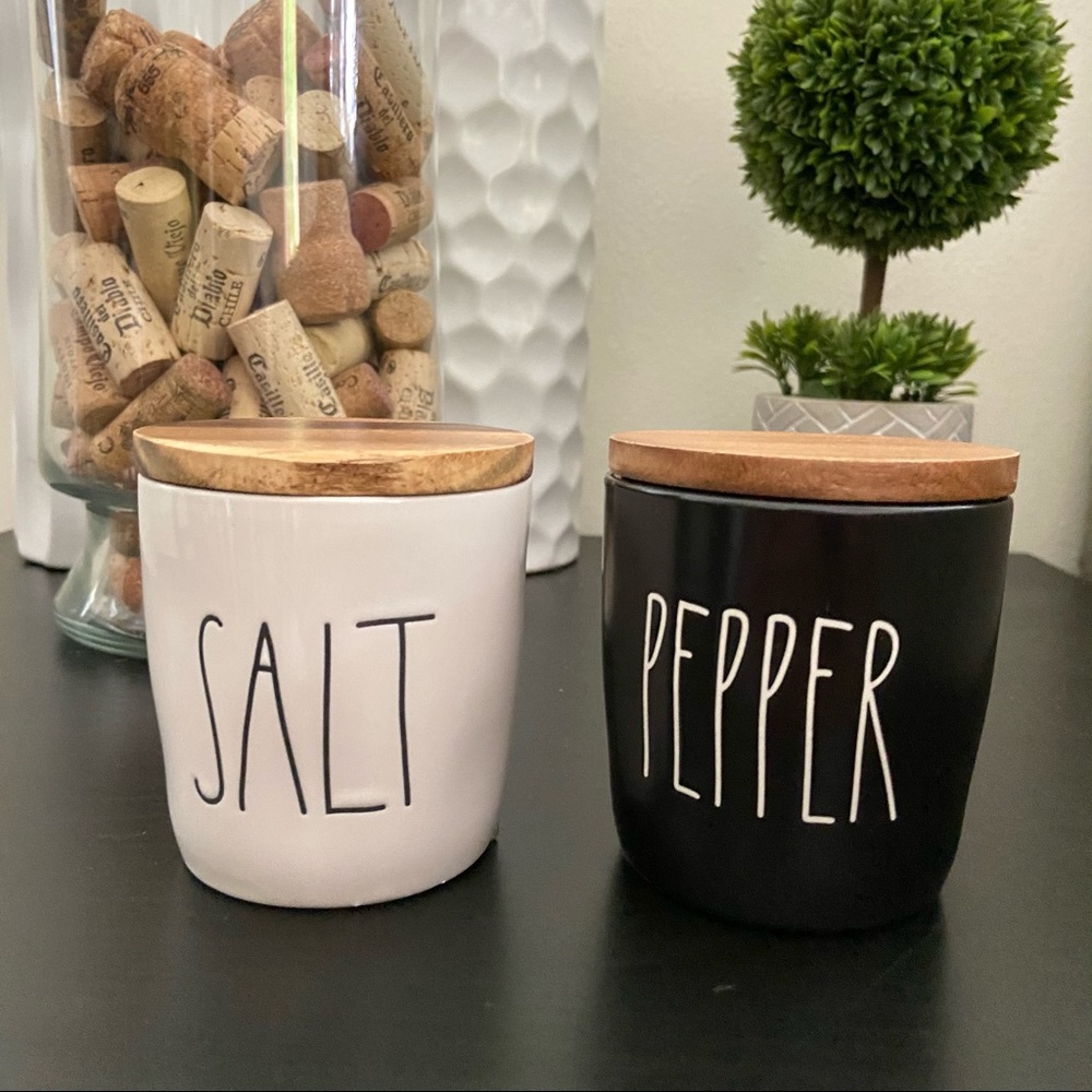 Rae Dunn SALT and PEPPER Cellars Wood Lid